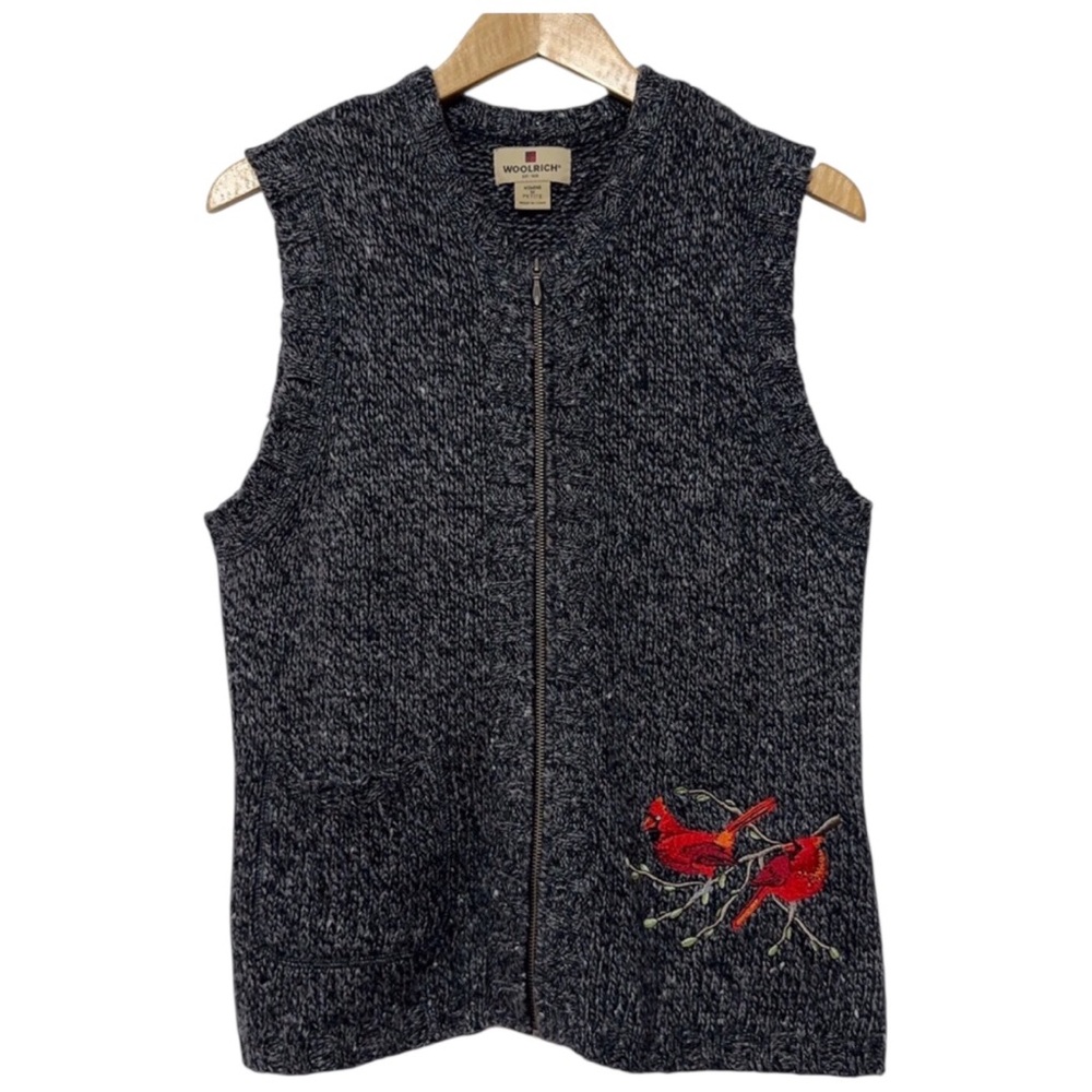 Woolrich Embroidered Sweater Vest Cardinal Bird Womens Size Pet M